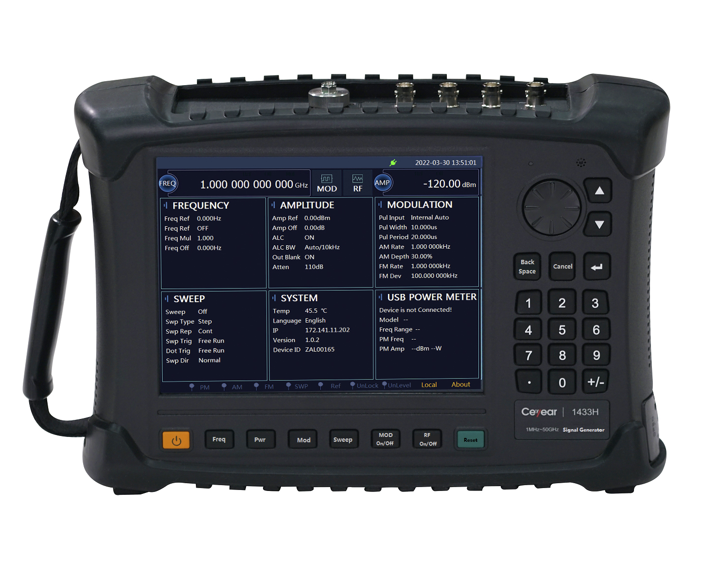 Векторные генераторы сигналовCeyear серии 1433: 1465D/E/F/Hс диапазоном от 1 МГц до 50 ГГц