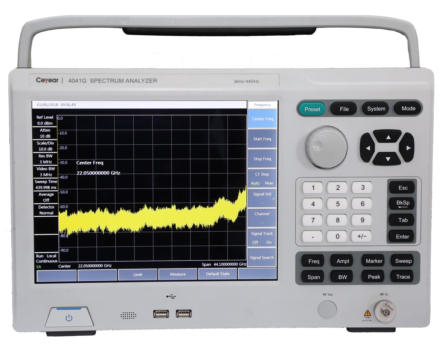 Портативные анализаторы спектраCeyear серии 4041:4041D/E/F/Gс диапазоном частот от 9 кГц до 44 ГГц