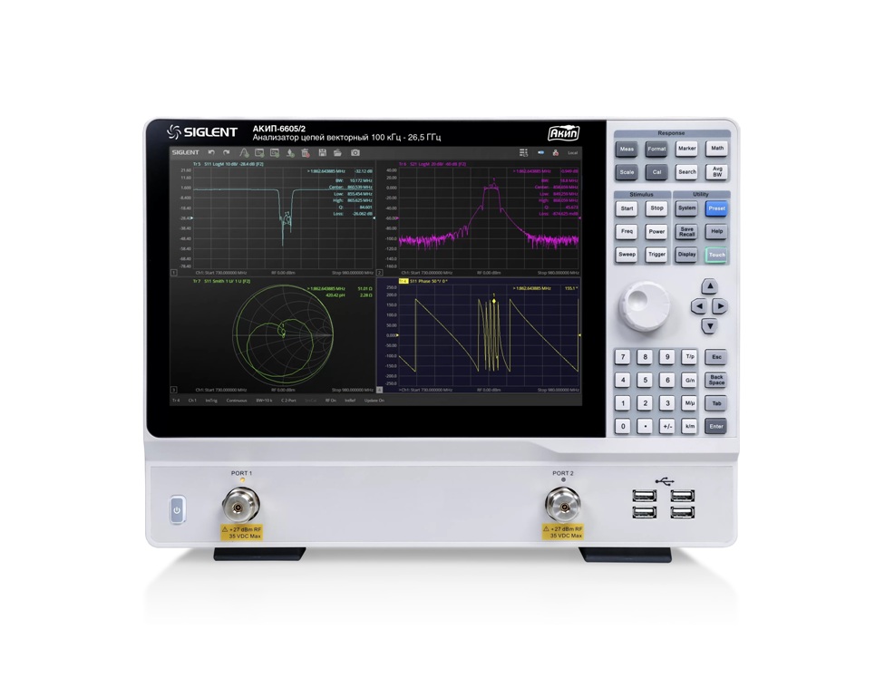 Векторные анализаторы цепей
АКИП-6605/1 и АКИП-6605/2
с диапазоном от 100 кГц до 26,5 ГГц