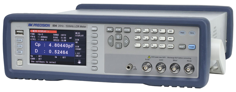 Настольный LCR-измеритель 500 кГц 5 мВ - 2 В СКЗ, до 3 А, базовая погрешность 0,05%