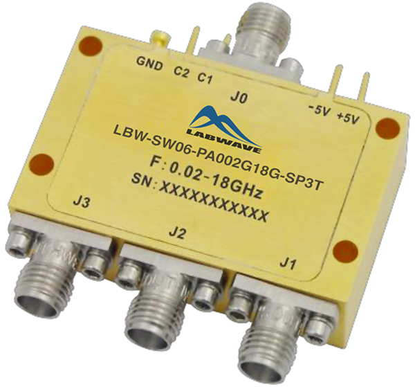 Поглощающий коаксиальный переключатель SP3TLabwave LBW-SW06-PA002G18G-SP3Tс диапазоном от 20 МГц до 18 ГГц