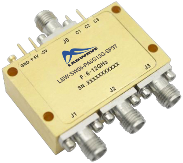 Поглощающий коаксиальный переключатель SP3TLabwave LBW-SW06-PA6G12G-SP3Tс диапазоном от 6 ГГц до 12 ГГц