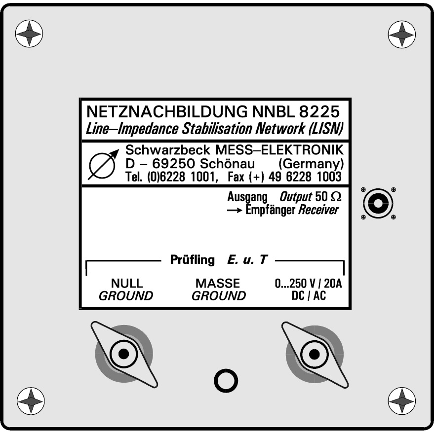 Эквивалент сети V-образный
 Schwarzbeck NNBL 8225 с диапазоном частот
от 9 кГц до 100 МГц.
