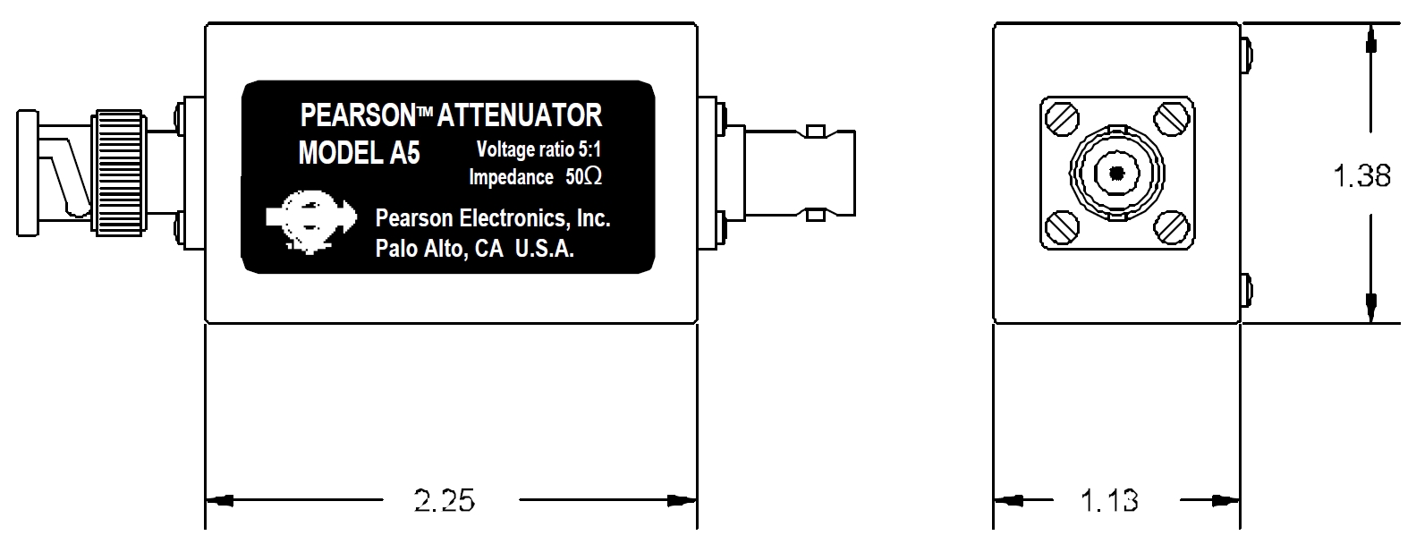 Аттенюатор для токовых мониторов, 0 - 100 МГц, 50 Ом, 14 дБ, 7,5 В скз макс., время нарастания 5 нс
