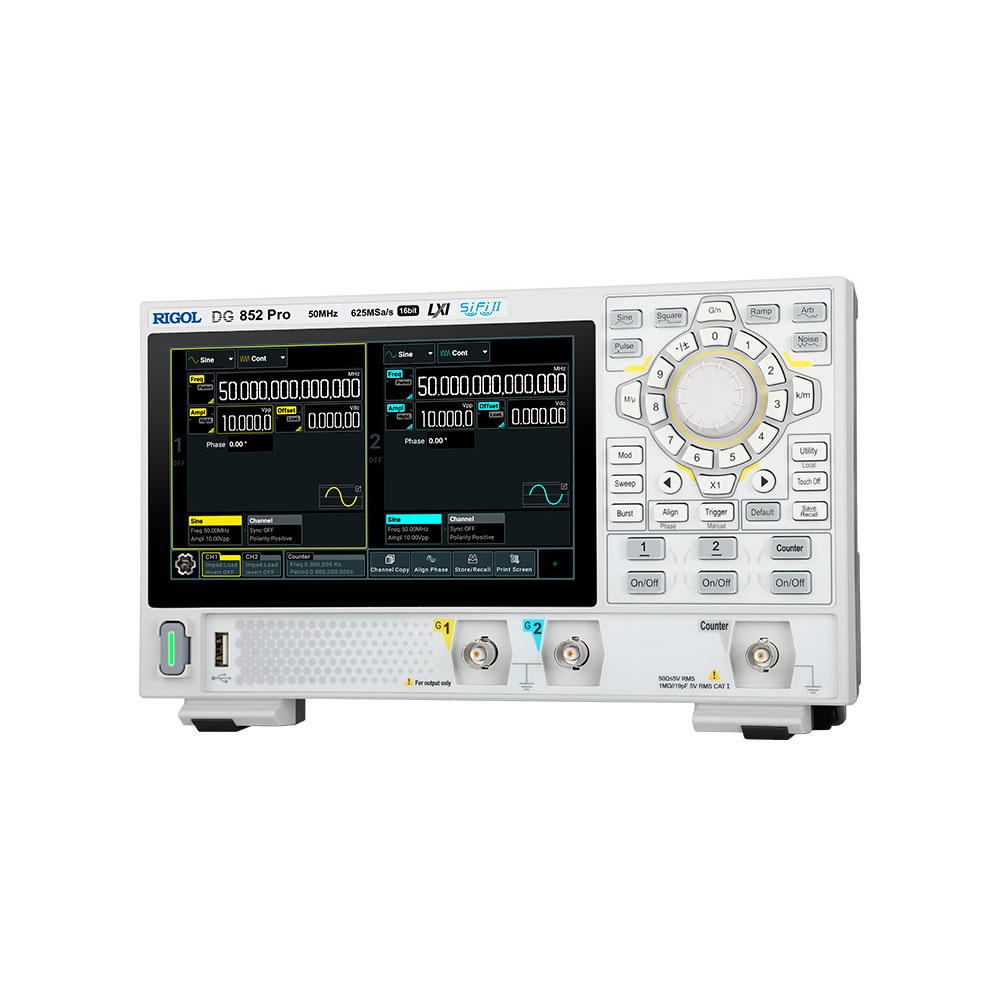Генератор стандартных функций и сигналов произвольной формы Rigol серии DG800 Pro
 с полосой пропускания до 50 МГц