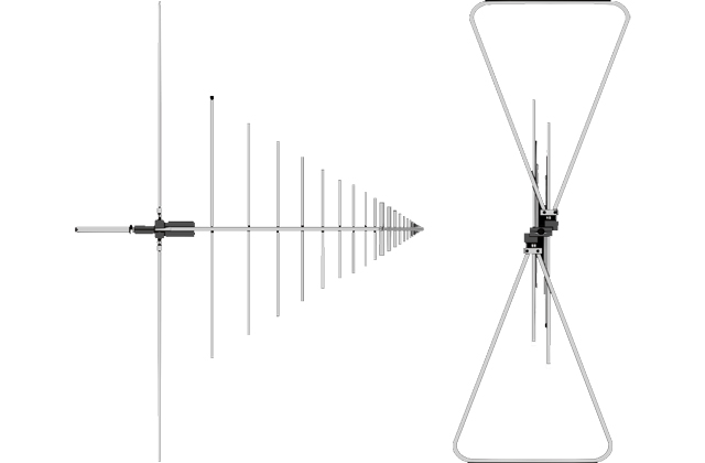 Совмещенная биконическая логопериодическая антенна Schwarzbeck VULB 9162 с диапазоном частот от 25 МГц до 8 ГГц.