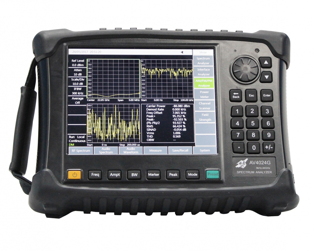 Портативные анализаторы спектраCeyear серии AV4024:AV4024D/E/F/Gс диапазоном частот от 9 кГц до 44 ГГц