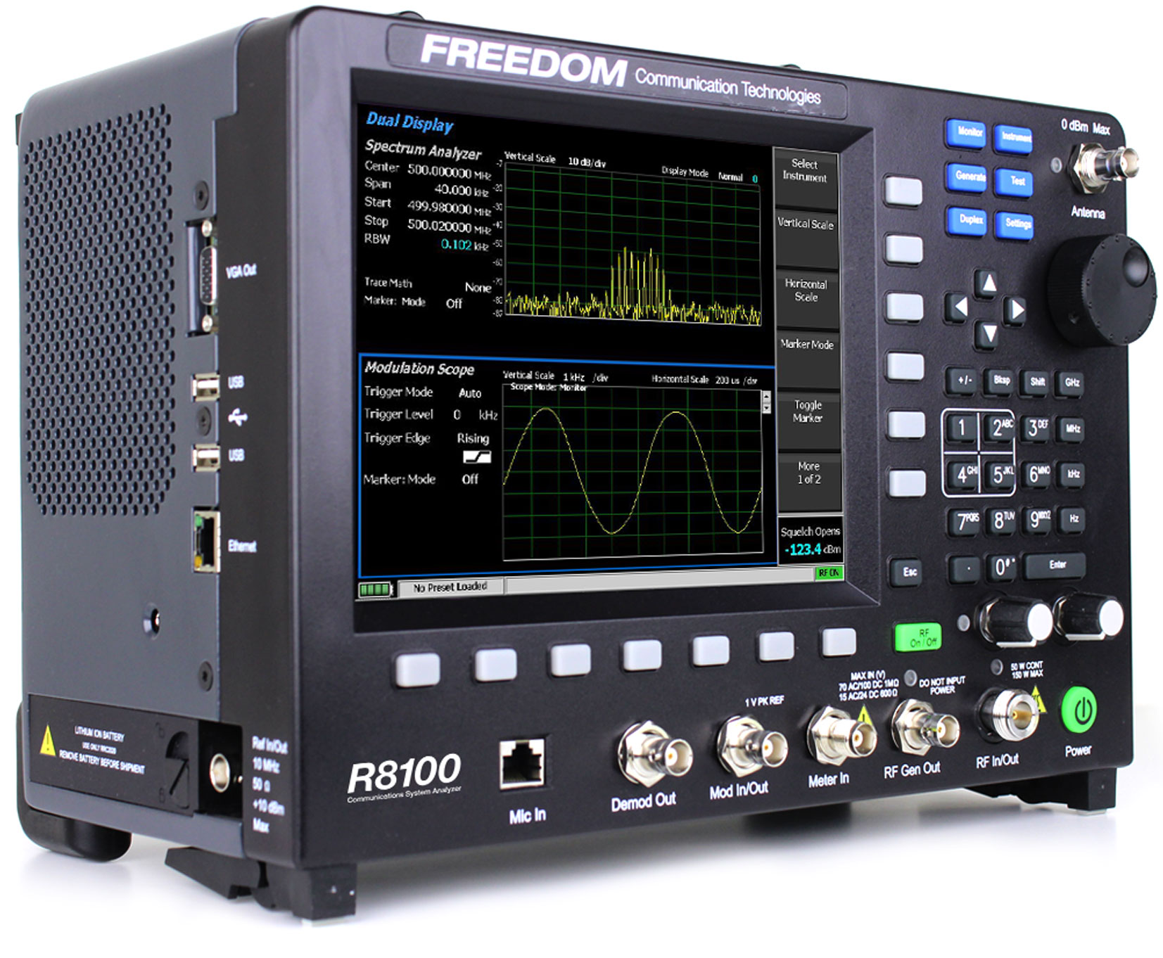 Анализатор аналоговых/цифровых систем радиосвязи Freedom R8100 1 МГц - 3 ГГц с батарейным питанием