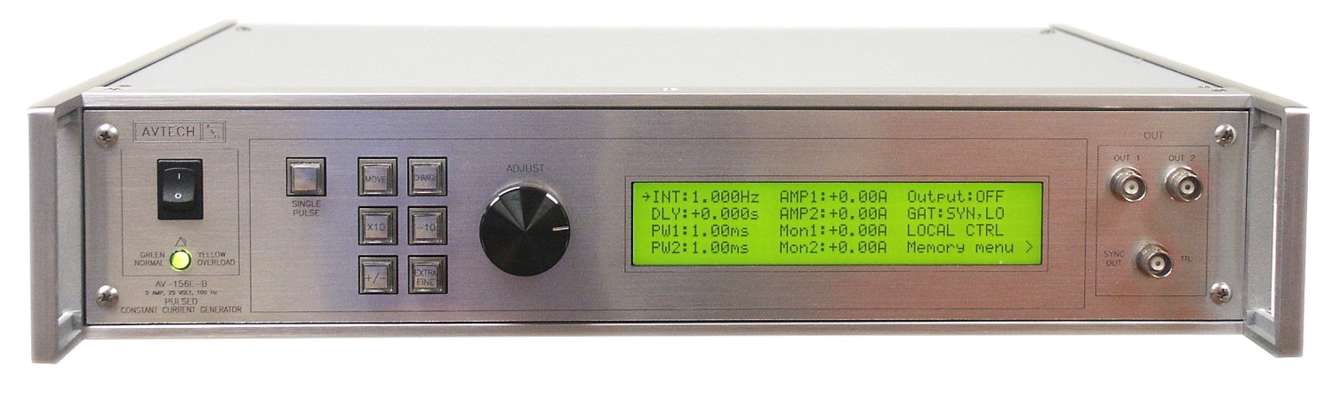 Генератор импульсов тока / драйвер лазерных диодов Avtech AV-156M-B с длительностью импульса от 1 мс до 50 мс и амплитудой 350 В.