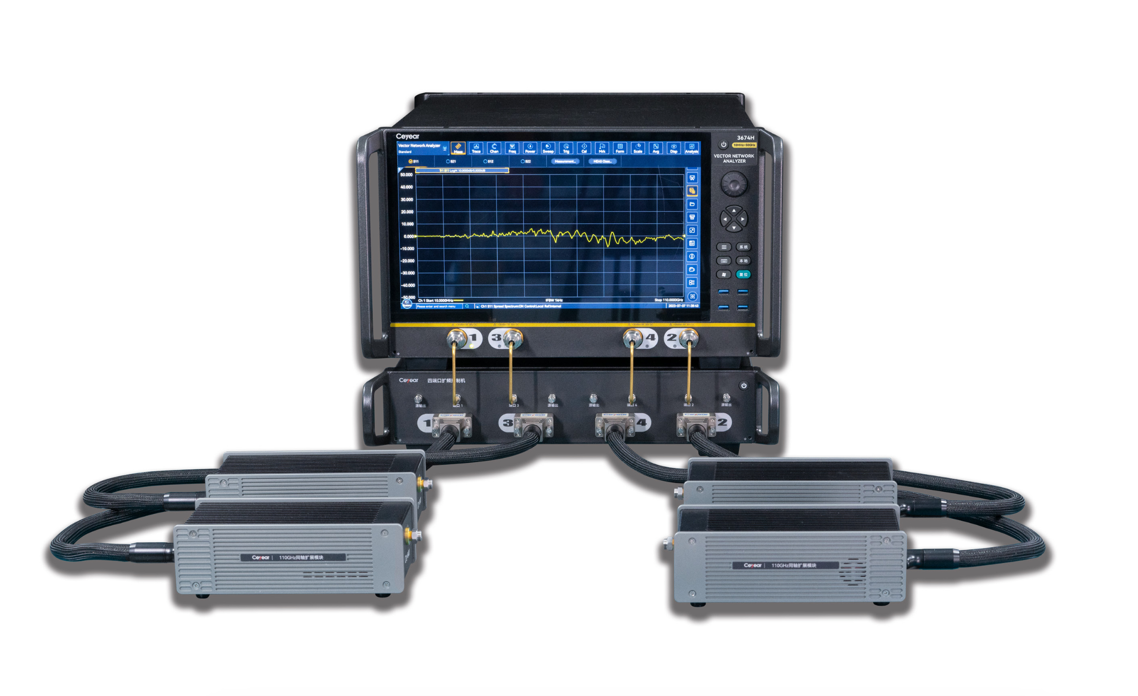Векторный анализатор Ceyear серии 3674
с диапазоном частот от 500 Гц до 110 ГГц